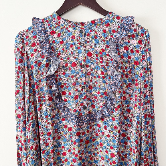 Boden Frilly Printed Popover 1/2 Button Front Blouse Size 14 NEW Blue Floral - Picture 2 of 10